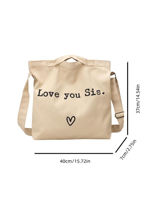 Letter & Heart Pattern Crossbody Bag,  Casual Large Capacity Shoulder Bag for Women & Men, Trendy Versatile High-quality Daily Commuting Bag, Girl Fashionable Shopping Bag