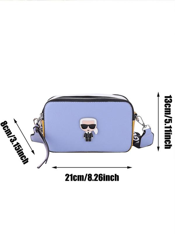 Fashion Cartoon Character Design Square Shoulder Bag, Versatile Letter Decor Strap Zipper Crossbody Bag for Women, Trendy All-match Commuter Bag