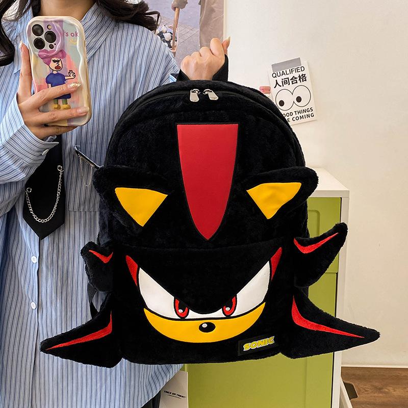 Cartoon Backpack Sonic Shadow Black Plush Backpack For Youth Mens and Womens Travel Bag