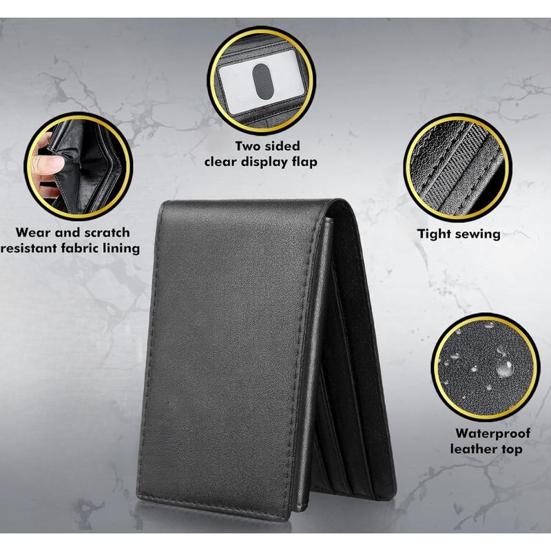Wallet for Men, Premium Classic Mens Wallet Minimalist Slim Bifold Wallet, RFID Blocking Wallet with 10 Credit Card, 2 ID Window and 2 Cash Slots, Leather Compact Wallet, Front Pocket Card Holder