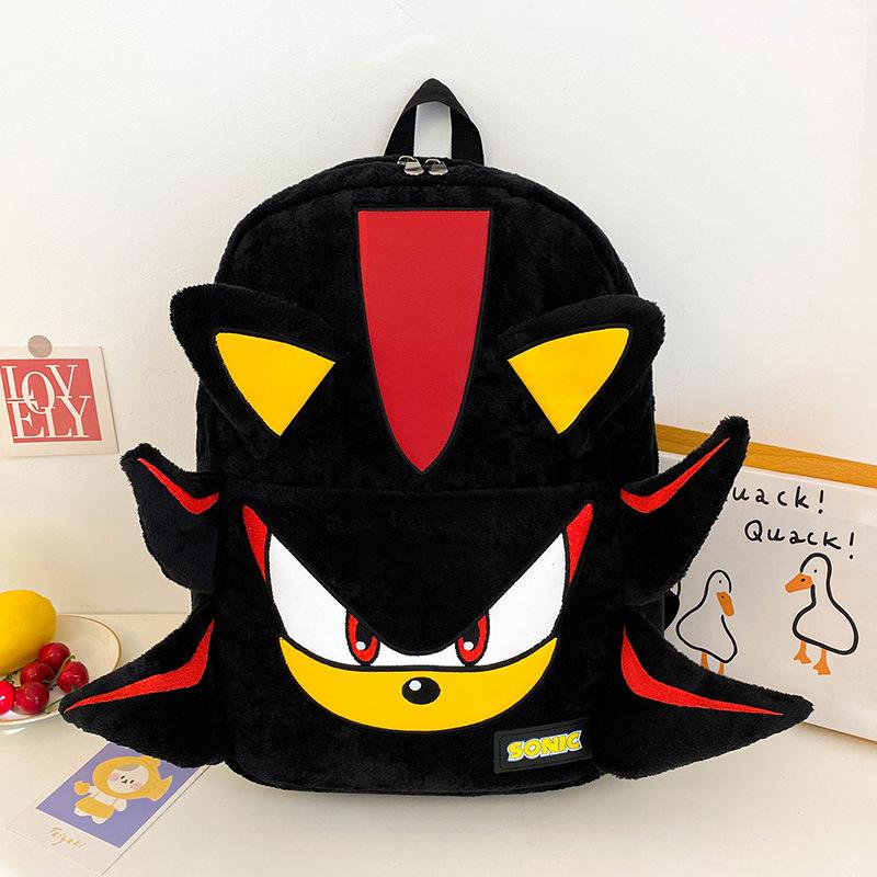 Cartoon Backpack Sonic Shadow Black Plush Backpack For Youth Mens and Womens Travel Bag