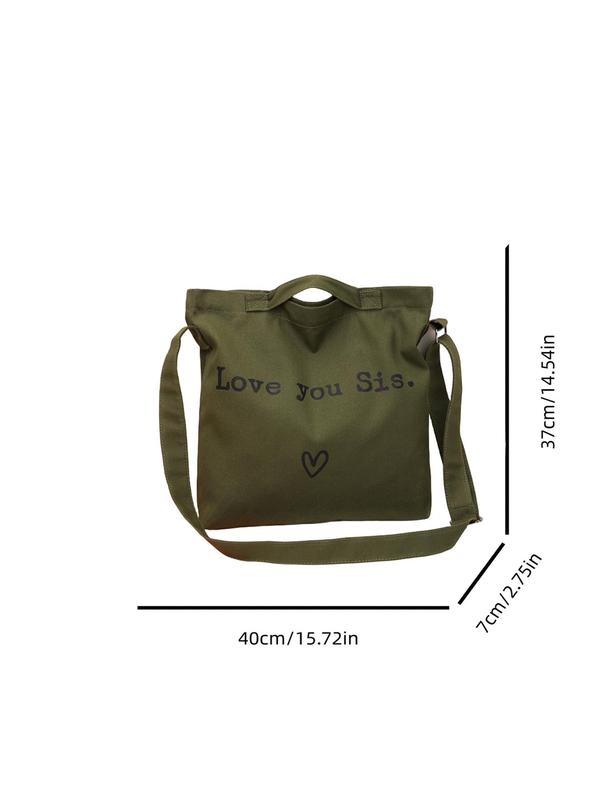 Letter & Heart Pattern Crossbody Bag,  Casual Large Capacity Shoulder Bag for Women & Men, Trendy Versatile High-quality Daily Commuting Bag, Girl Fashionable Shopping Bag