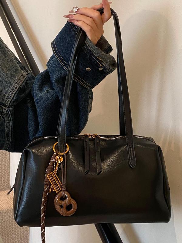 Women's Fashionable Food Charm Design Shoulder Bag, Casual Pu Leather Boston Bag for Daily Used, Trendy Versatile High-quality Daily Commuting Bag