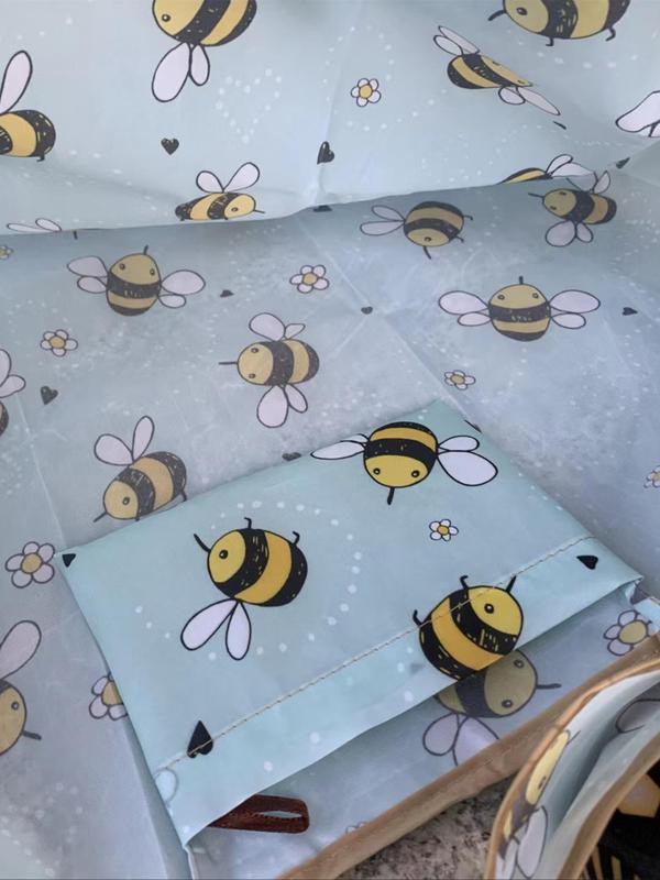 Women's Poratble Cute Bee Print Tote Bag, Large Capacity Foldable Shopping Bag for Daily Used, Lightweight Matching Shoulder Bag