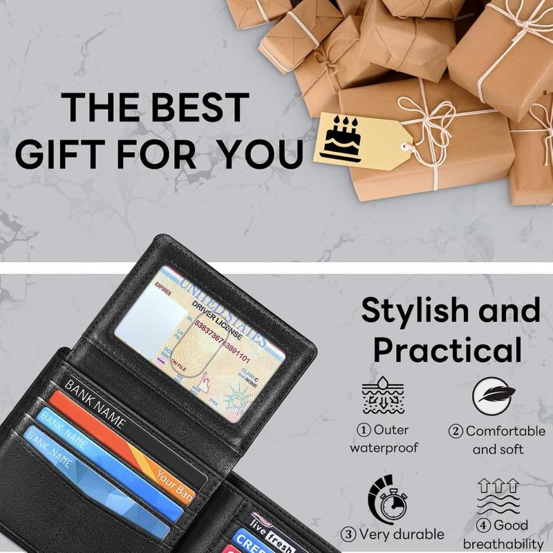 Wallet for Men, Premium Classic Mens Wallet Minimalist Slim Bifold Wallet, RFID Blocking Wallet with 10 Credit Card, 2 ID Window and 2 Cash Slots, Leather Compact Wallet, Front Pocket Card Holder