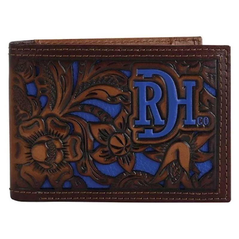 Red Dirt Hat Co. Men's Bifold Leather Cobalt Logo Brown Wallet Money Clip