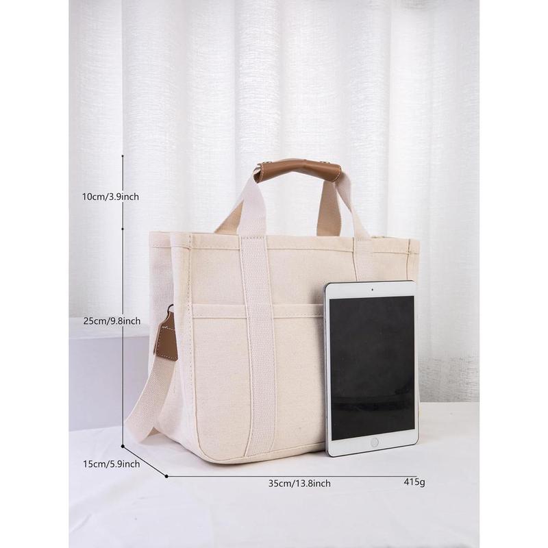 Canvas Tote Bag with Multi Pockets Large Capacity Crossbody Trendy Shoulder Satchel Handbag Small Tote Bag with Compartments