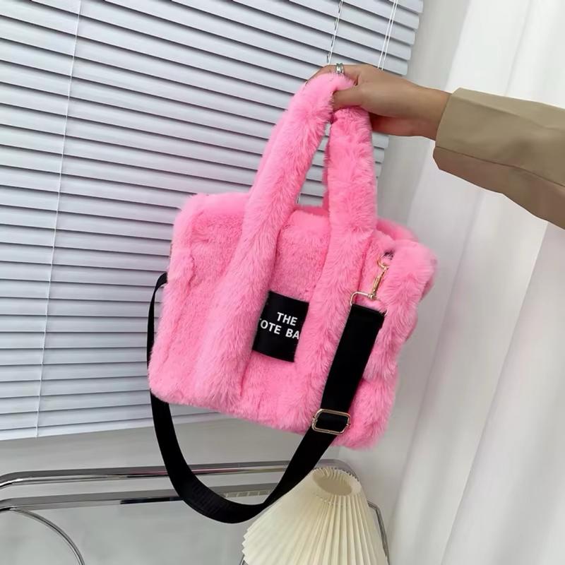 Luxury Designer Faux Fur Tote Bag for Women Autumn Winter Plush Shoulder Crossbody Shopper Purses