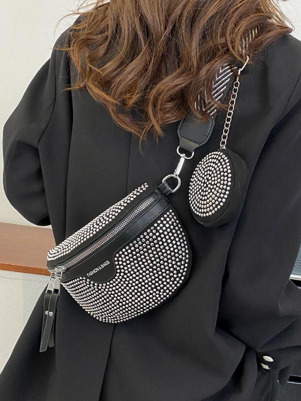 Women's Simple Trendy Fashion Rivet Design Zipper Chest Bag with Coin Purse Set (2pcs), Casual Versatile High-quality Daily Commuting Bag Set, Girl Fashionable Shopping Bag