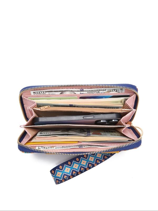 Boho Style Ethnic Pattern Zipper Long Wallet, Vintage Style Long Wallet, Fashionable Wallet for Women & Girls