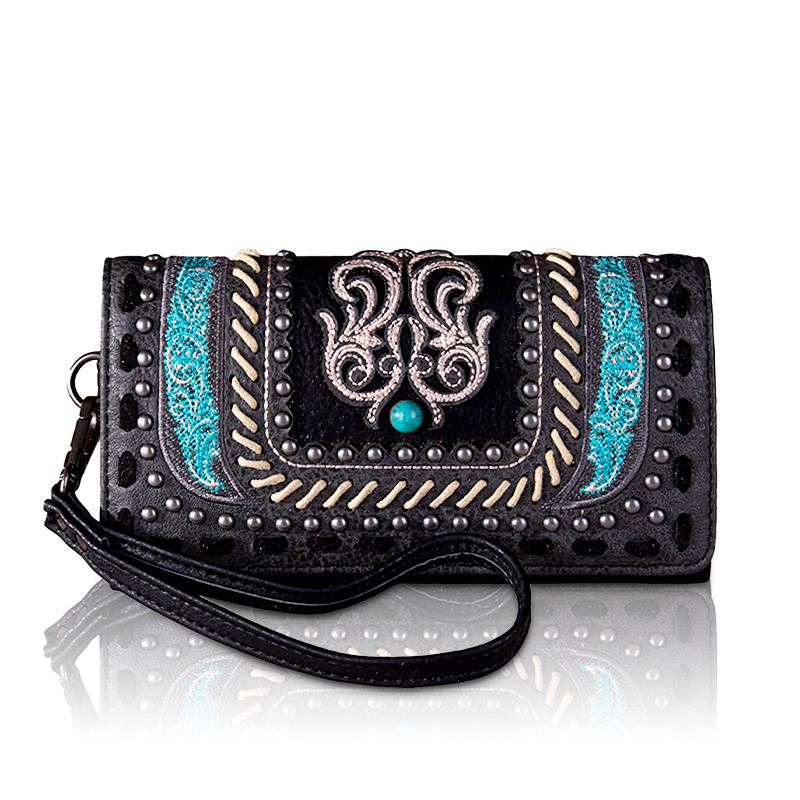 Montana West Embroidered Women Wallet Snap-enclosed Wristlet Clutch with Multi Slots for Credit Cards Suitable for Dating Banquet