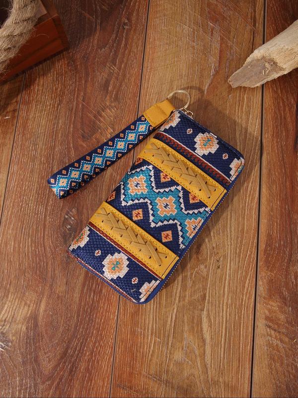 Boho Style Ethnic Pattern Zipper Long Wallet, Vintage Style Long Wallet, Fashionable Wallet for Women & Girls