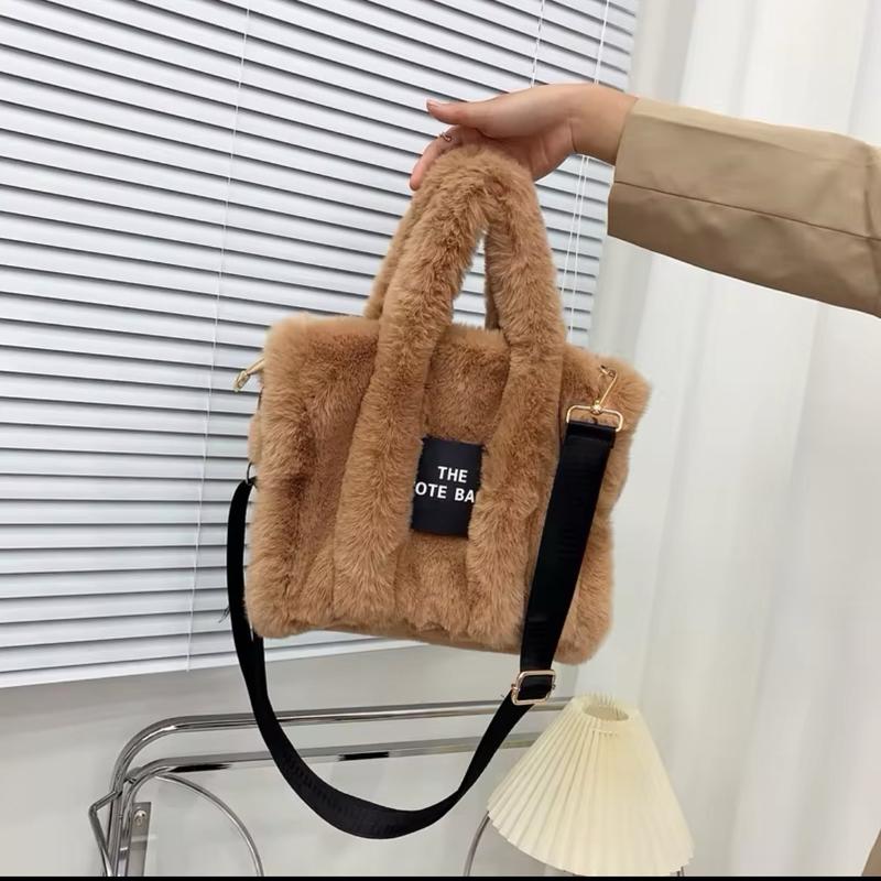 Luxury Designer Faux Fur Tote Bag for Women Autumn Winter Plush Shoulder Crossbody Shopper Purses