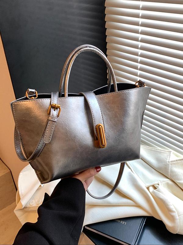 Women's Solid Color Bucket Bag, Fashionable PU Leather Crossbody Bag for Daily Used, Casual Trendy Versatile High-quality Daily Commuting Bag