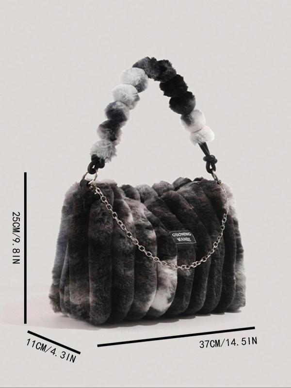 Women's Ombre Plush Shoulder Bag, Fashionable Chain Decor Fluffy Underarm Bag for Daily Used, Casual Trendy Versatile High-quality Daily Commuting Bag