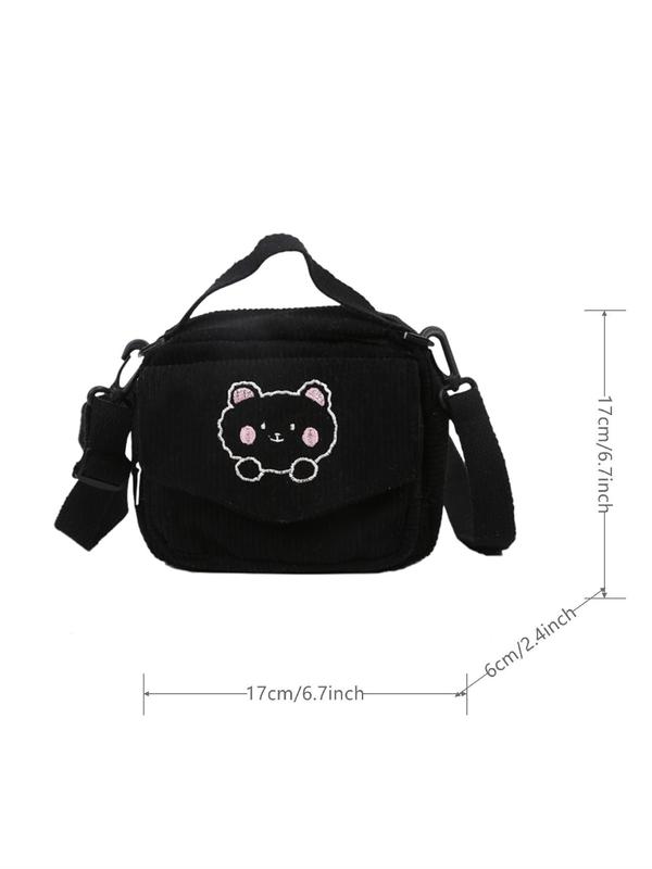 Cute Cartoon Bear Pattern Corduroy Handbag,  Casual Zipper Design with Pocket for Women & Girls, Trendy Versatile High-quality Daily Commuting Bag