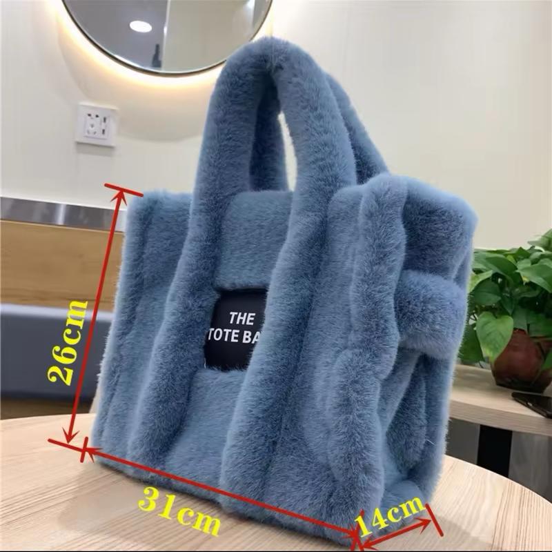 Luxury Designer Faux Fur Tote Bag for Women Autumn Winter Plush Shoulder Crossbody Shopper Purses