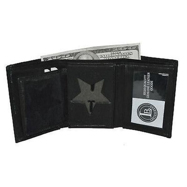 LEATHER BADGE ID HOLDER 'STAR' SHAPE TRIFOLD WALLET NEW BLACK VERY RARE WALLET