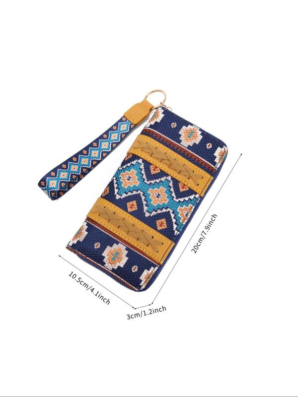 Boho Style Ethnic Pattern Zipper Long Wallet, Vintage Style Long Wallet, Fashionable Wallet for Women & Girls