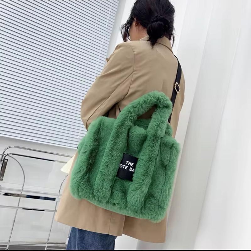 Luxury Designer Faux Fur Tote Bag for Women Autumn Winter Plush Shoulder Crossbody Shopper Purses