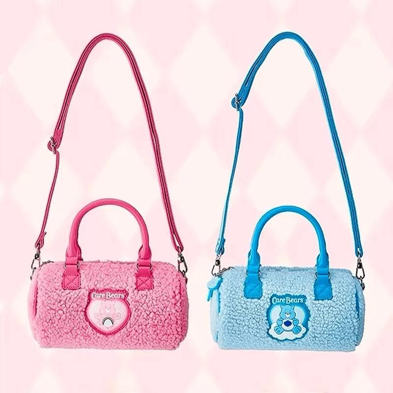 [Holiday Special]MINISO Care Bears Boston Bag - Crossbody Handbag for Women, Shoulder Bag, New Style, Blue Pink, Powder Park Series,Birthday gifts, Halloween gifts,School gifts,Gifts for children