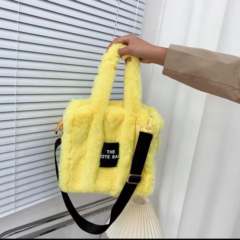 Luxury Designer Faux Fur Tote Bag for Women Autumn Winter Plush Shoulder Crossbody Shopper Purses