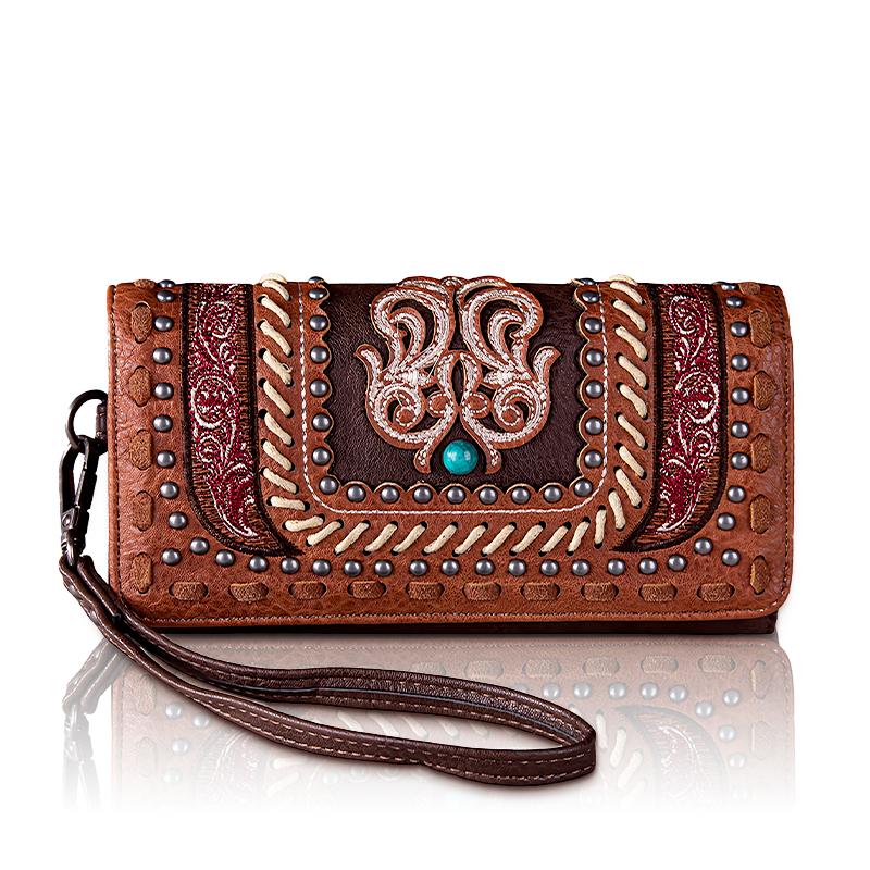 Montana West Embroidered Women Wallet Snap-enclosed Wristlet Clutch with Multi Slots for Credit Cards Suitable for Dating Banquet