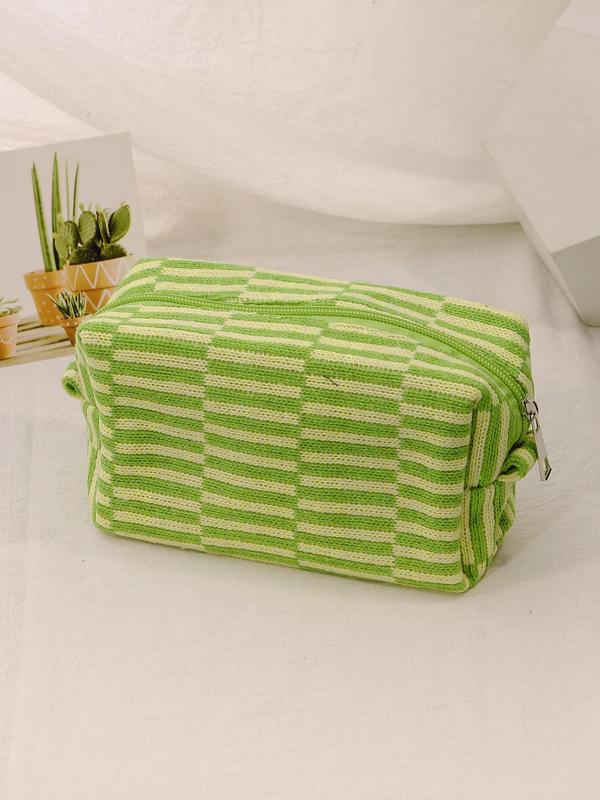 Striped Pattern Travel Cosmetic Bag, Portable Large Capacity Zipper Makeup Organizer Pouch For Women, Simple All-match Bag for Daily Life