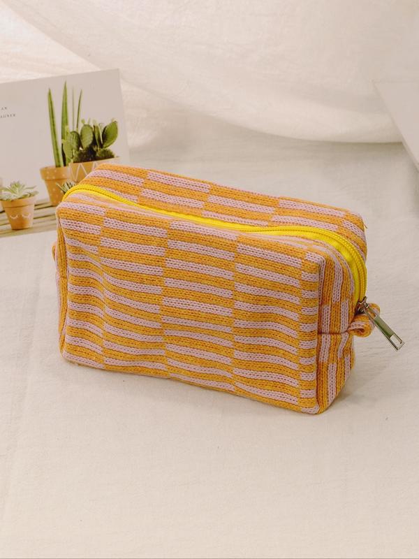 Striped Pattern Travel Cosmetic Bag, Portable Large Capacity Zipper Makeup Organizer Pouch For Women, Simple All-match Bag for Daily Life