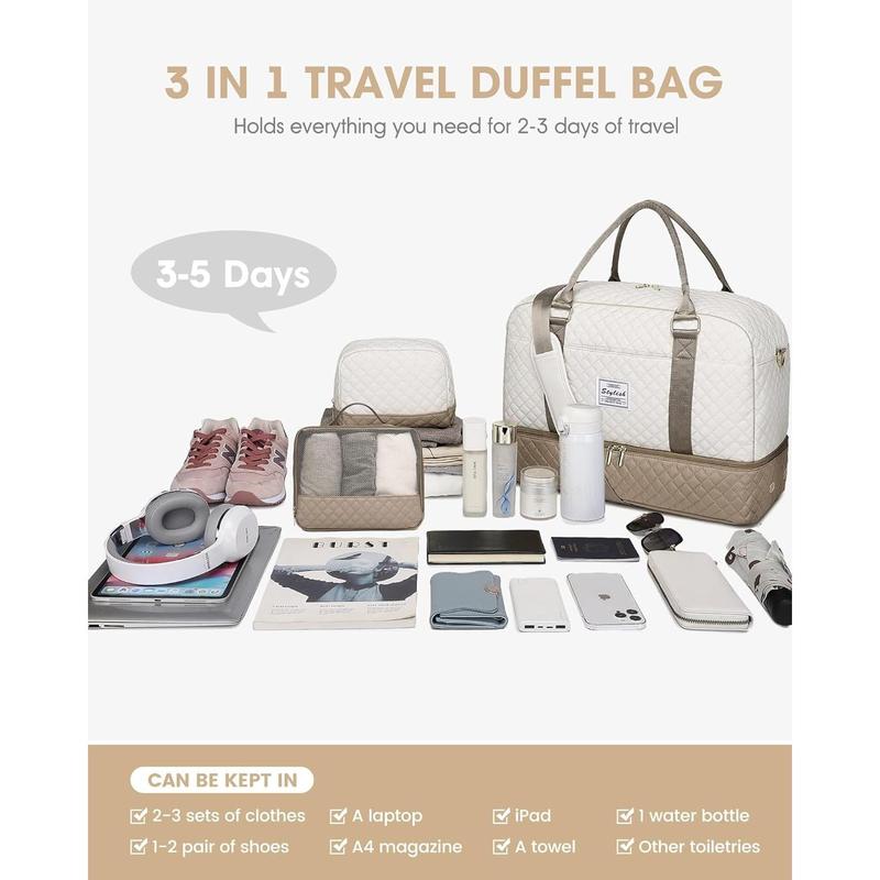 Travel Duffle Bag Weekender for Women: Travel Duffel Bag Carry-On Overnight Bag with Shoe Compartment & Wet Pocket Large Weekend Tote Bag with Toiletry Bags Gym Duffel Bag for  Beige Khaki