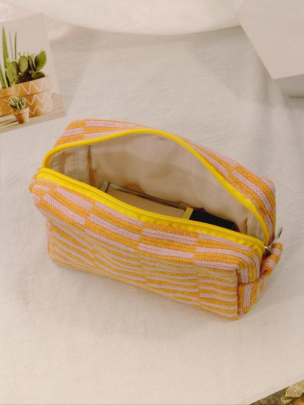 Striped Pattern Travel Cosmetic Bag, Portable Large Capacity Zipper Makeup Organizer Pouch For Women, Simple All-match Bag for Daily Life