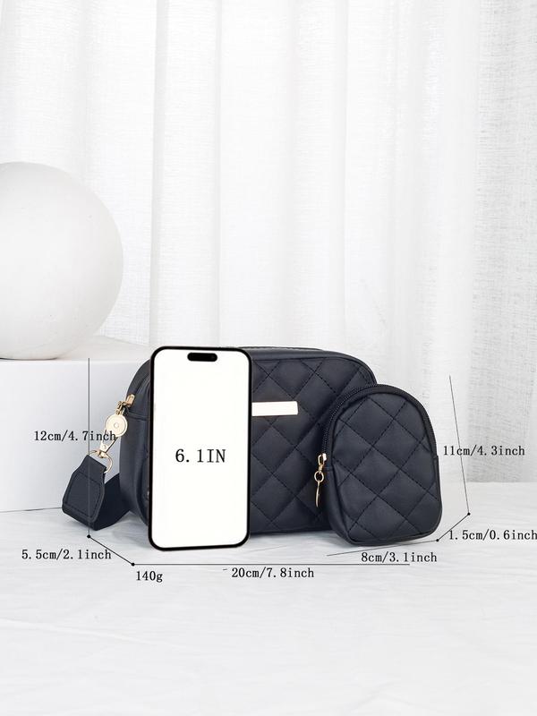 Women's Fashion Quilted Crossbody Bag with Small Wallet, 2pcs Casual Zipper Shoulder Bag for Women & Girls, Trendy Versatile High-quality Daily Commuting Bag