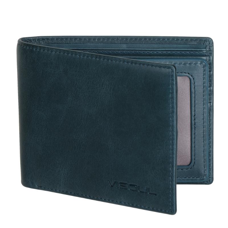 VISOUL Men's Double Fold Leather RFID Shielded Wallet With 2 ID Windows, Soft Leather Cardholder Wallet With 2 Cash Compartments, Men's Wallet, Men's Business Wallet