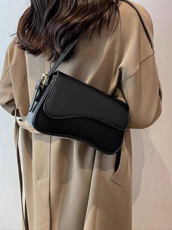 Women's Solid Color PU Leather Y2K Saddle Bag, Fashionable Shoulder Bag for Daily Used, Casual Trendy Versatile High-quality Daily Commuting Bag