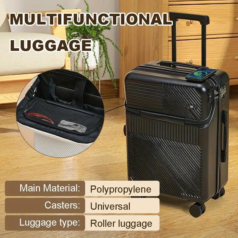 20-Inch Hard Shell Carry-On Luggage with USB Charging Port, TSA Lock, Cup Holder, Hook, and Wheels - Anti-Theft, Dustproof, Waterproof