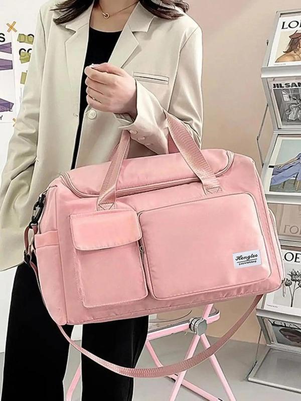Summer 2024 Unisex Waterproof and Dustproof Multi-pocket Design Zipper Travel Bag, Travel Essentials, Minimalist Casual Plain Letter Label Decor Large Volume