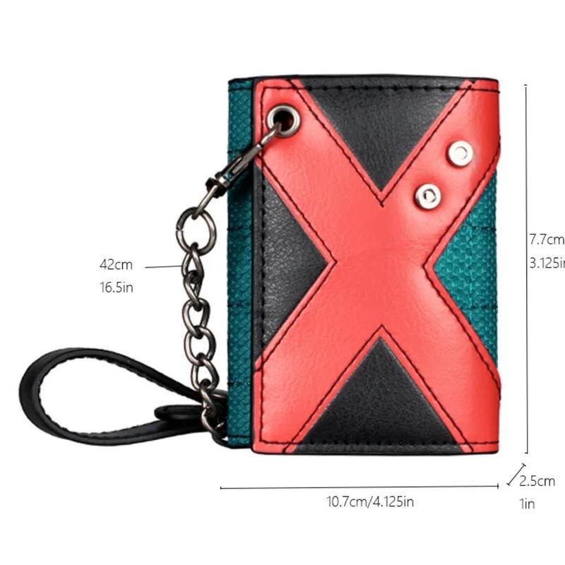 Anime Wallet - Katsuki Bakugo Chain Wallet with Strap Kacchan Style Design Themed Costume Cosplay Wallet MHA Trifold Manga Short Wallet All For One and One for All PU Leather Wallet Cash Credit Card Picture ID Holder