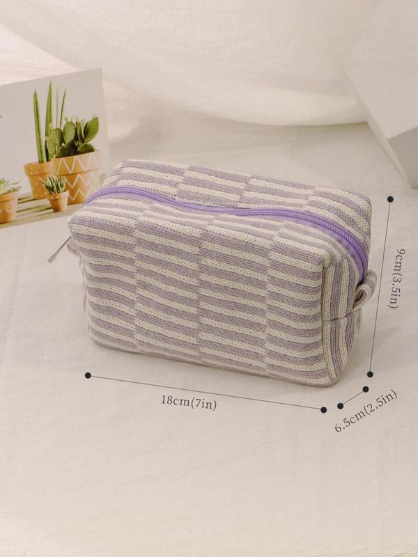 Striped Pattern Travel Cosmetic Bag, Portable Large Capacity Zipper Makeup Organizer Pouch For Women, Simple All-match Bag for Daily Life