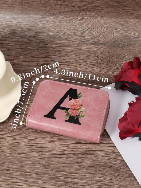 Women's Letter & Floral Pattern Zipper Card Holder, Large Capacity Multi Card Holder Wallet, Casual Dual Zipper Card Holder for Women & Girls