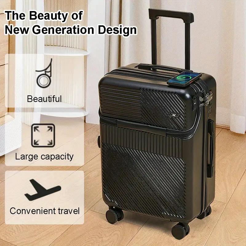 20-Inch Hard Shell Carry-On Luggage with USB Charging Port, TSA Lock, Cup Holder, Hook, and Wheels - Anti-Theft, Dustproof, Waterproof