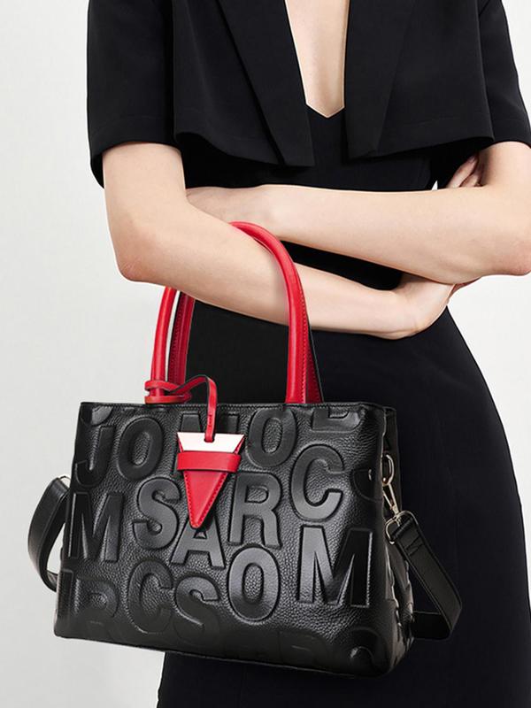 Women's Elegant Letter Print Handbag, Large Capacity Shoulder Bag for Commuting & Travel, Trendy All-match Bag for Daily Use