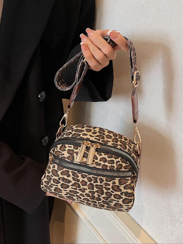 Fashion Leopard Pattern Zipper Crossbody Bag, Casual Versatile Shoulder Bag for Women, Trendy All-match Commuter Bag for Daily Used