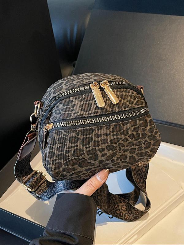 Fashion Leopard Pattern Zipper Crossbody Bag, Casual Versatile Shoulder Bag for Women, Trendy All-match Commuter Bag for Daily Used