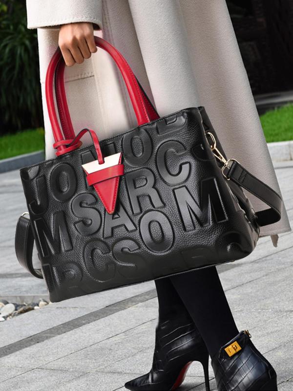 Women's Elegant Letter Print Handbag, Large Capacity Shoulder Bag for Commuting & Travel, Trendy All-match Bag for Daily Use