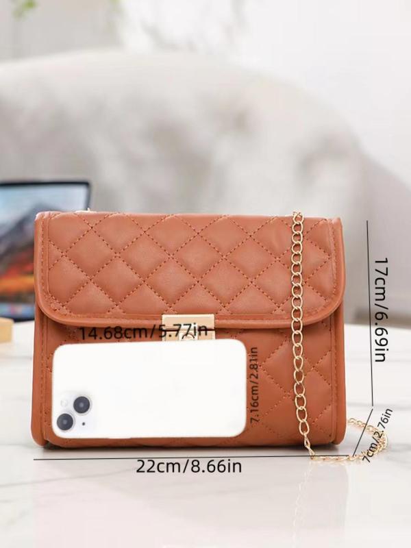 Women's Solid Color Quilted Chain Strap Shoulder Bag, Fashionable Buckle Closure Crossbody Bag, Simple All-match Small Square Bag for Daily Used