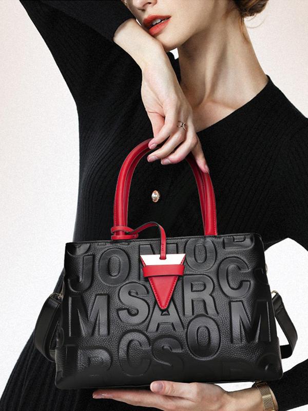 Women's Elegant Letter Print Handbag, Large Capacity Shoulder Bag for Commuting & Travel, Trendy All-match Bag for Daily Use