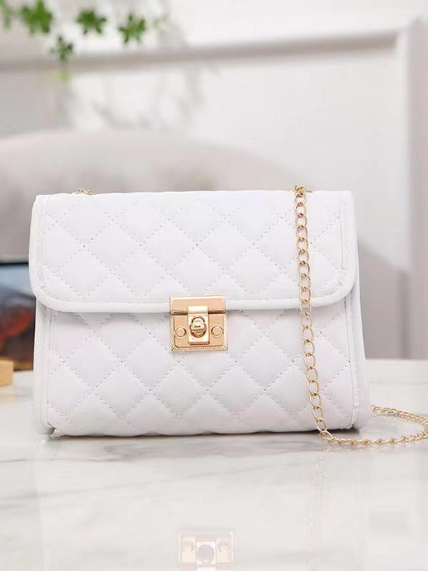 Women's Solid Color Quilted Chain Strap Shoulder Bag, Fashionable Buckle Closure Crossbody Bag, Simple All-match Small Square Bag for Daily Used