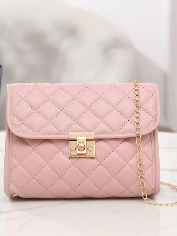 Women's Solid Color Quilted Chain Strap Shoulder Bag, Fashionable Buckle Closure Crossbody Bag, Simple All-match Small Square Bag for Daily Used