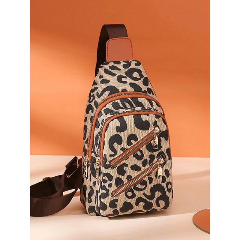 Fashion Leopard Print Chest Bag 2023 New Chest Bag Girls Diagonal Crossbody Bag Leopard Print Zipper Chest Bag, Casual Crossbody Sling Bag, Fashion Shoulder Purse For Travel