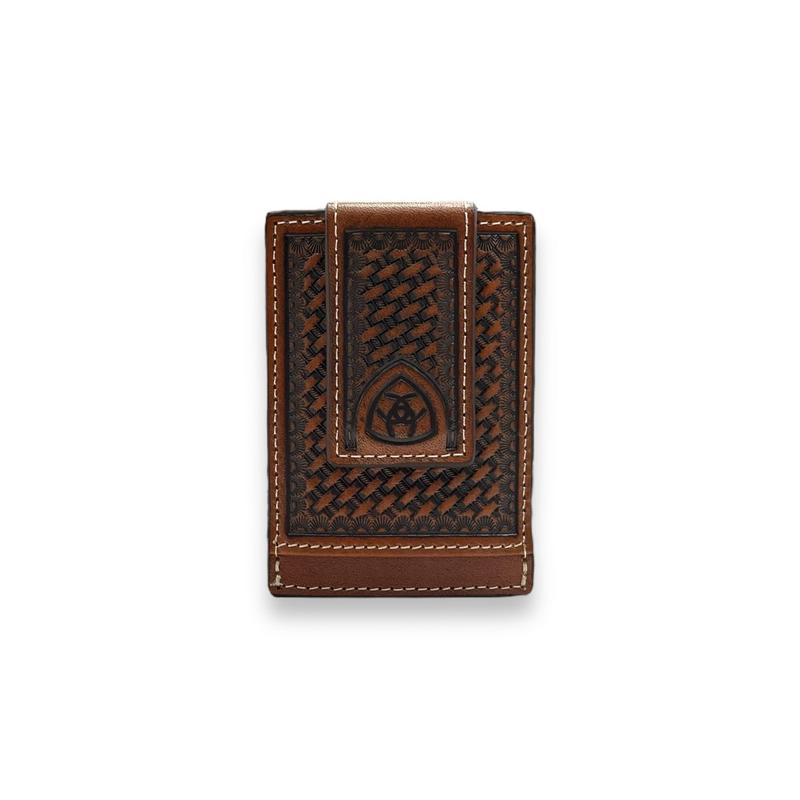 Men's Money Clip Wallet - Brown Basketweave